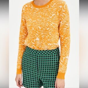 Yellow Patterned Crewneck Sweater - Women's